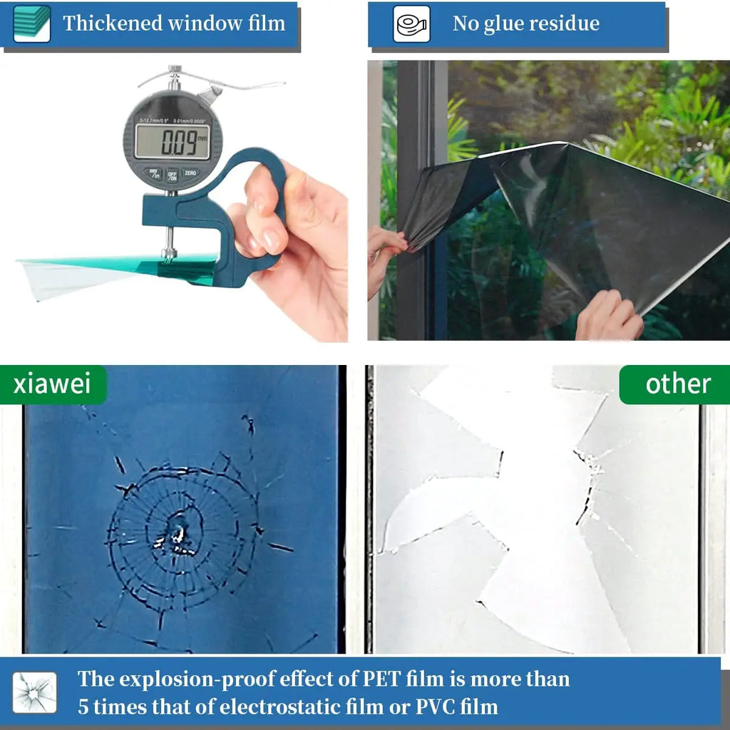 Heat Control Window Film Sun Blocking Window Tint Blackout UV Protection One-Way Privacy Mirror Reflective Film Explosion-Proof