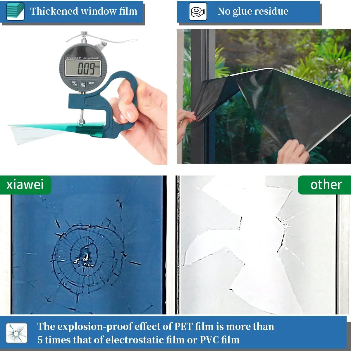 Heat Control Window Film Sun Blocking Window Tint Blackout UV Protection One-Way Privacy Mirror Reflective Film Explosion-Proof