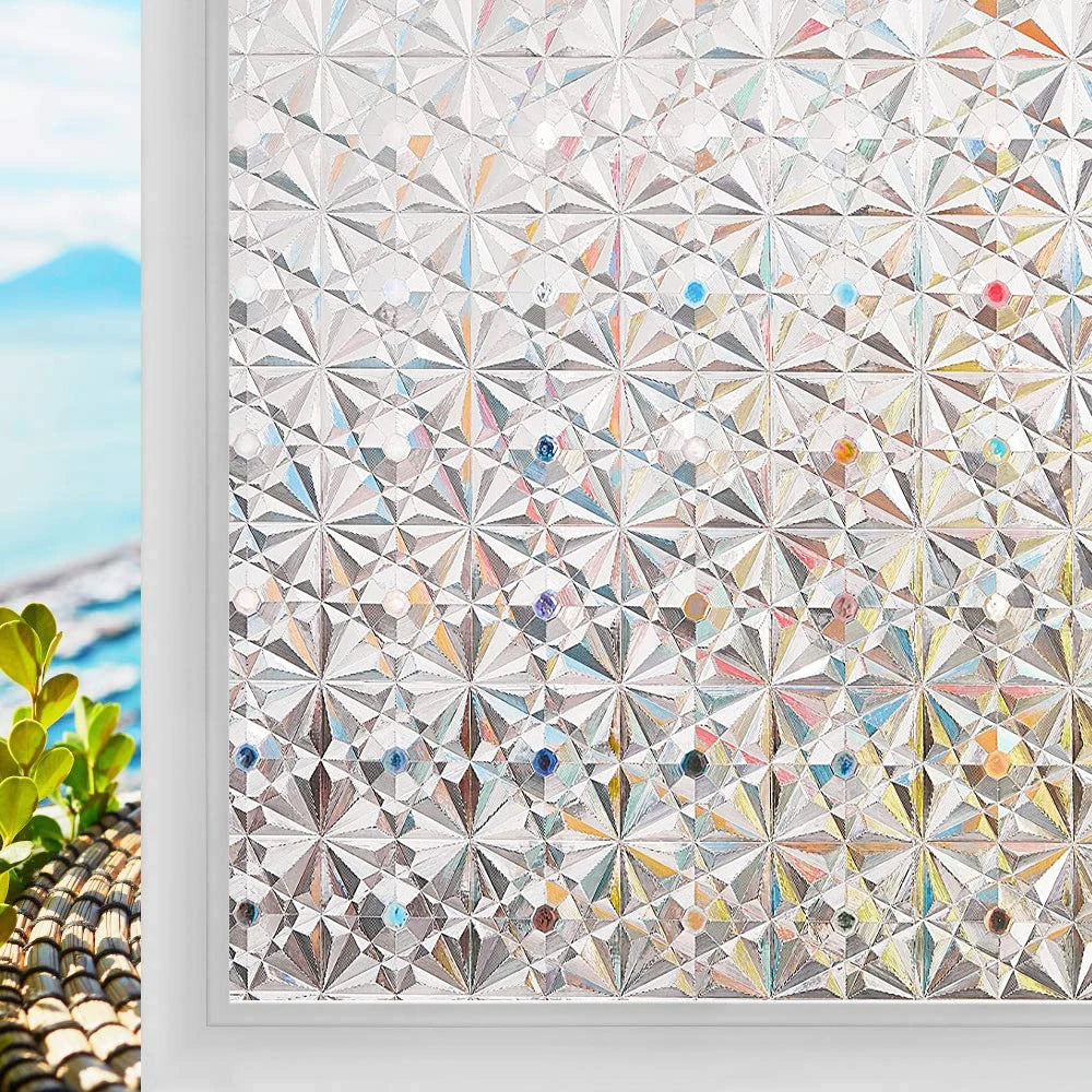 3D Mosaic Rainbow Window Film Privacy UV Protection Static Cling Adhesive Window Stickers for Home Removable Heat Insulation