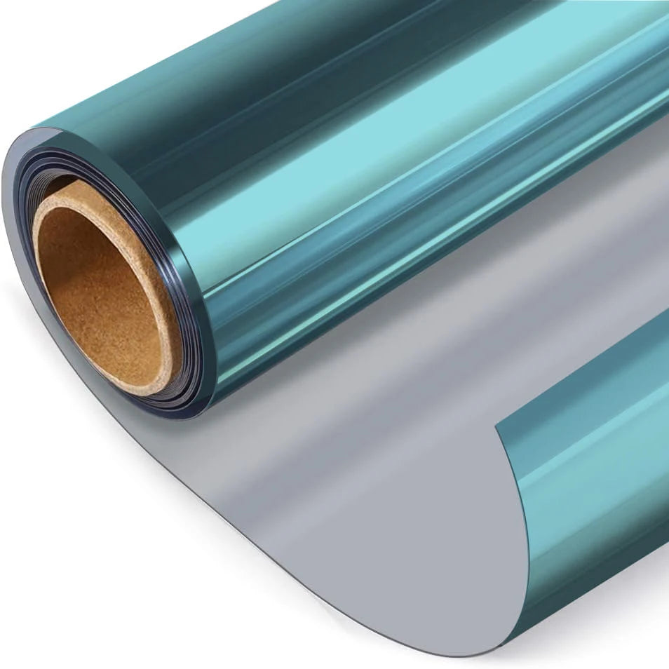 Window Film One Way Mirror Tint Vinyl Daytime Privacy Static Non-Adhesive Decorative Heat Control Anti UV Window Covering Silver