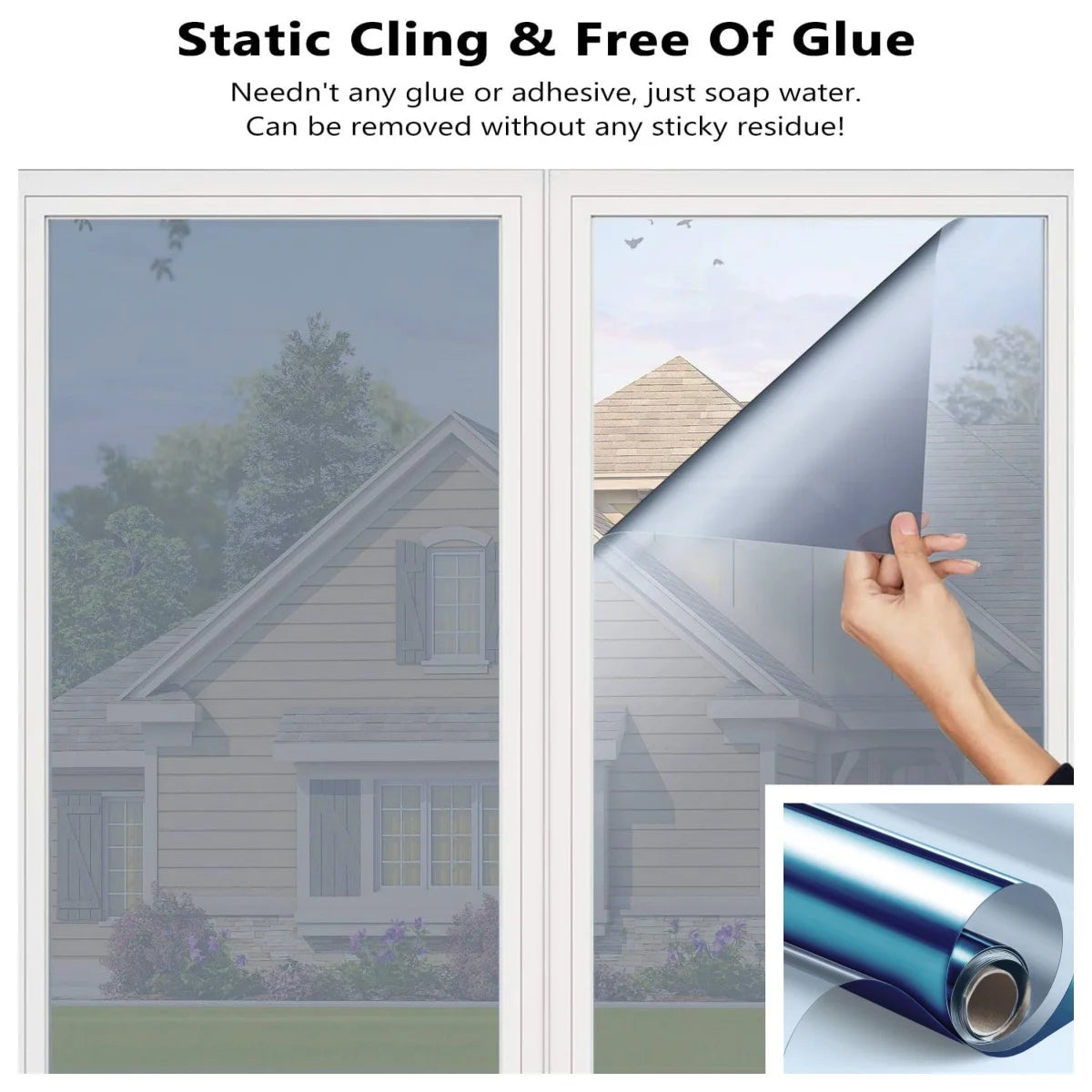 Heat Control UV Blocking Window Film Self Adhesive Privacy Anti Glare for Home Office Car Glass Door Reusable