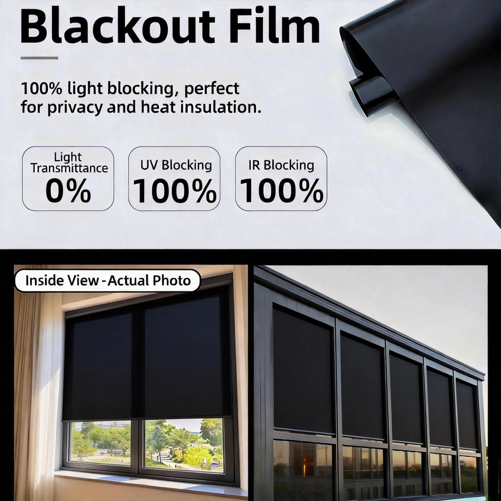 One Way Mirror Window Film Sun Block Heat Control Reflective Privacy for Home Glass Door Anti Peeping UV Protection