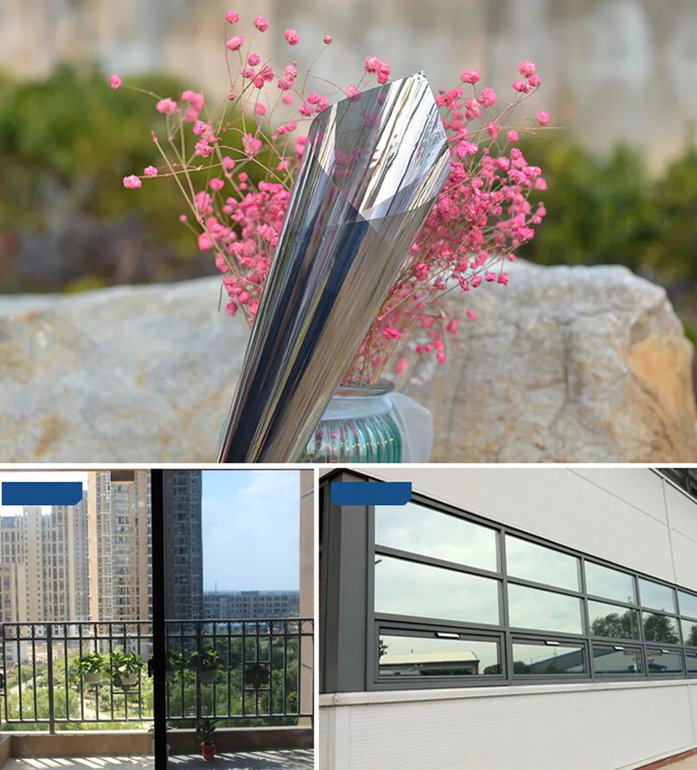 Mirror Sunscreen Window Tint Sun Blocking Heat Blocking Cling for Home Office Silver Vinyl Roll Stickers Solar Window Films