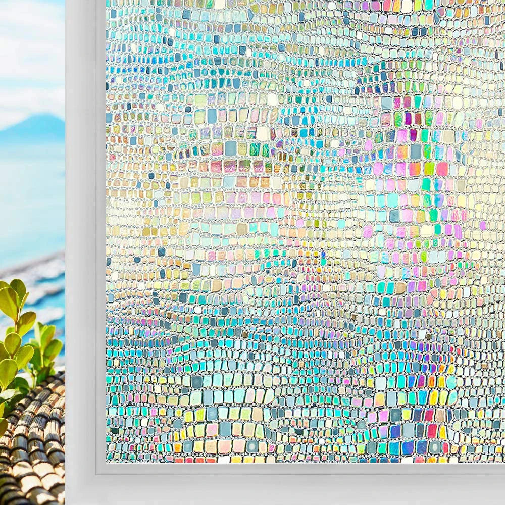 3D Mosaic Rainbow Window Film Privacy UV Protection Static Cling Adhesive Window Stickers for Home Removable Heat Insulation