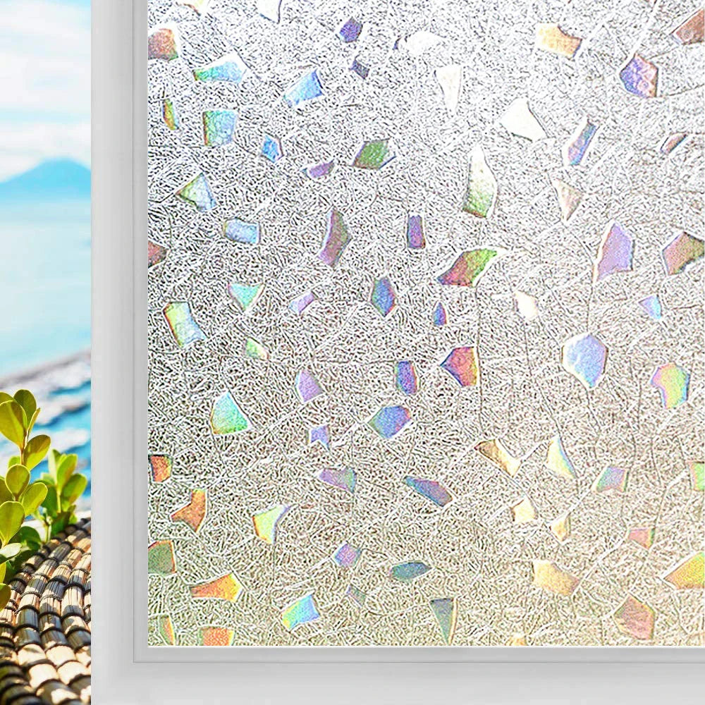 3D Mosaic Rainbow Window Film Privacy UV Protection Static Cling Adhesive Window Stickers for Home Removable Heat Insulation