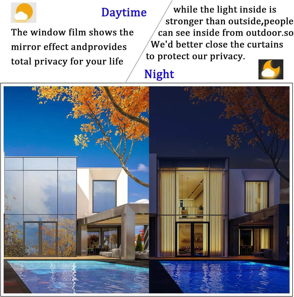 Privacy Window Film One Way Mirror, Self Adhesive Reflective Window Tint, Anti UV Heat Control Glass Film for Home Office