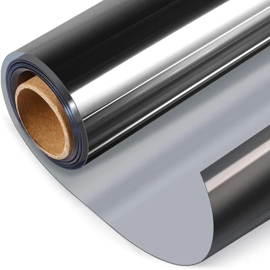 Window Film One Way Mirror Tint Vinyl Daytime Privacy Static Non-Adhesive Decorative Heat Control Anti UV Window Covering Silver