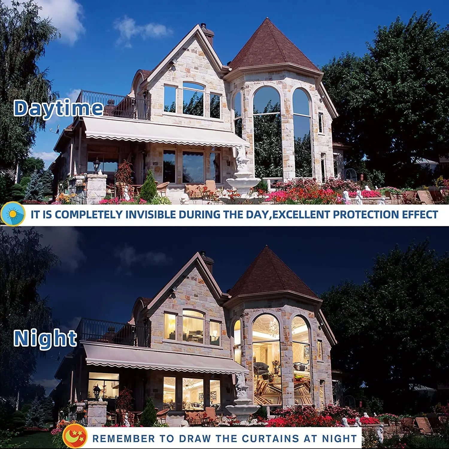 Heat Control Window Film Sun Blocking Window Tint Blackout UV Protection One-Way Privacy Mirror Reflective Film Explosion-Proof