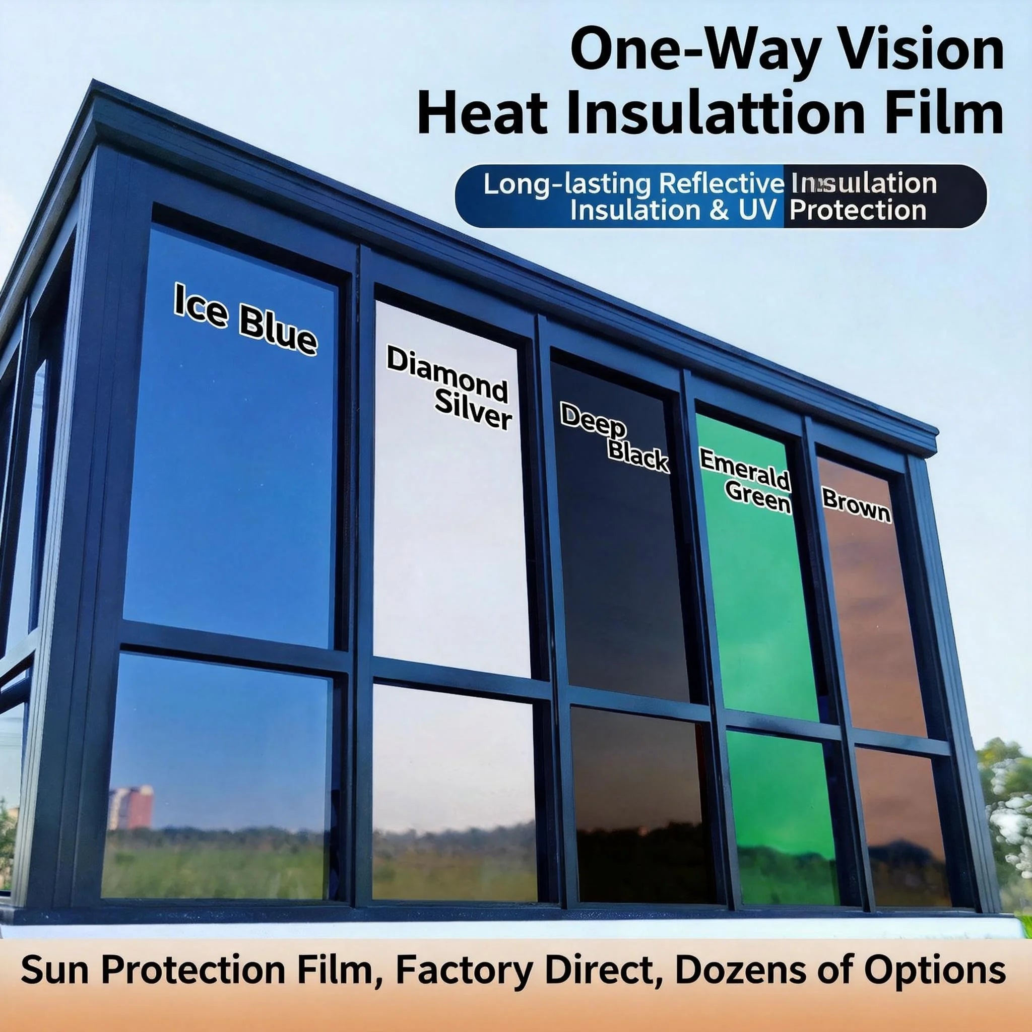 One Way Mirror Window Film Sun Block Heat Control Reflective Privacy for Home Glass Door Anti Peeping UV Protection
