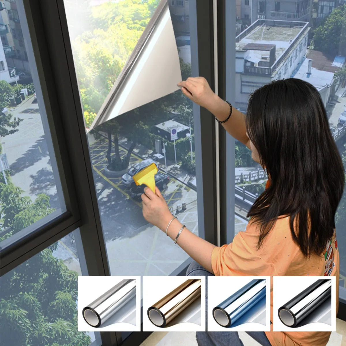 Heat Insulation Window Film One Way Mirror,Privacy Self-adhesive Glass Sticker for Home,Sun Protection Blocking Window Tint