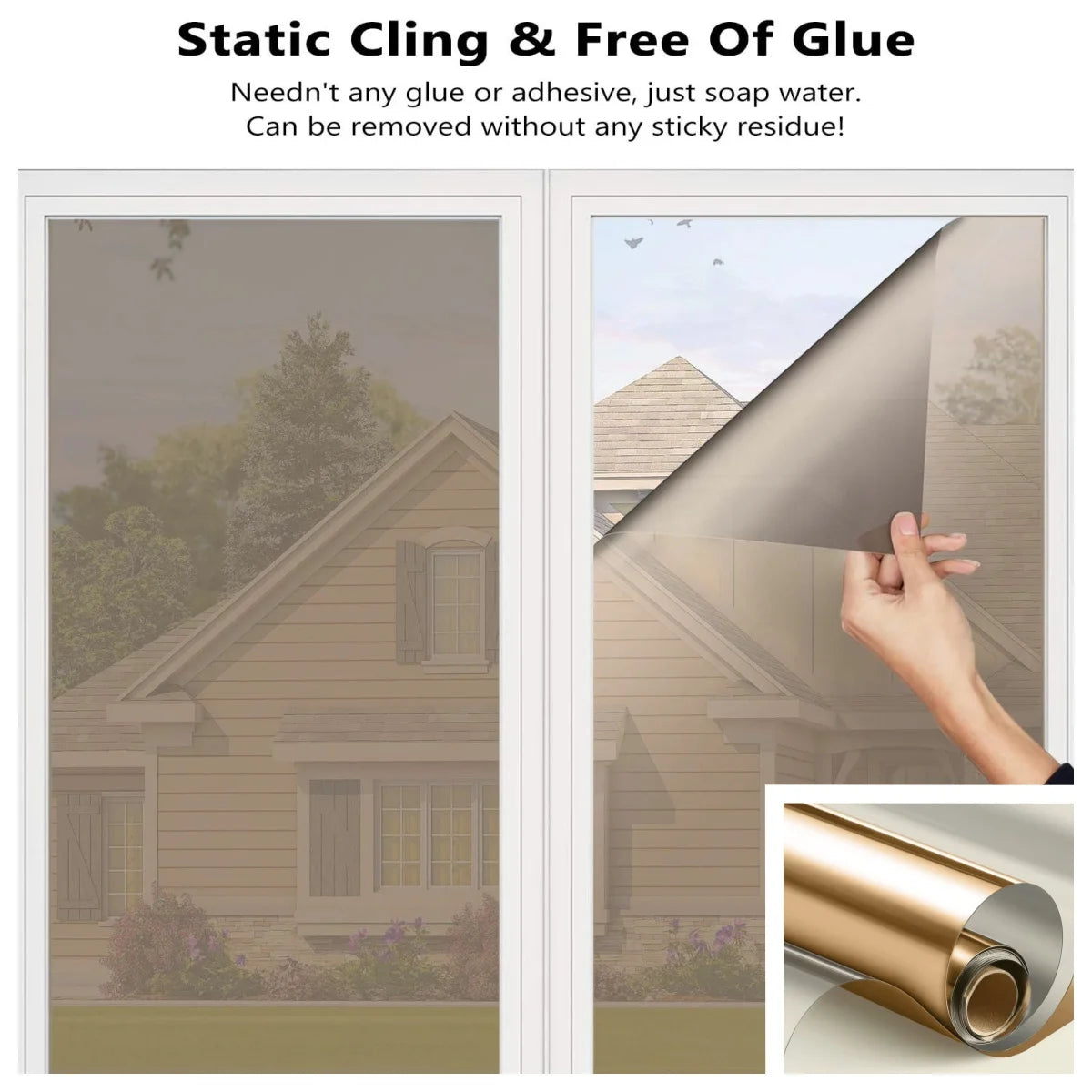 Heat Control UV Blocking Window Film Self Adhesive Privacy Anti Glare for Home Office Car Glass Door Reusable