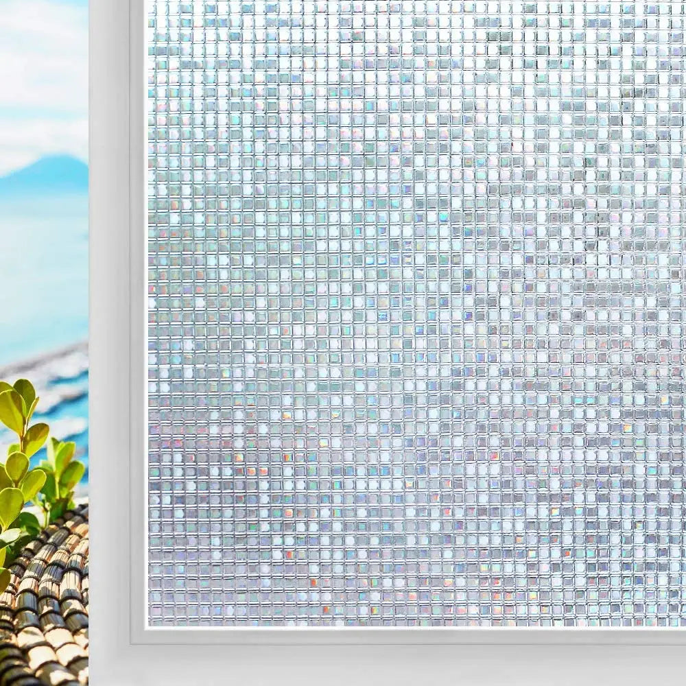 3D Mosaic Rainbow Window Film Privacy UV Protection Static Cling Adhesive Window Stickers for Home Removable Heat Insulation