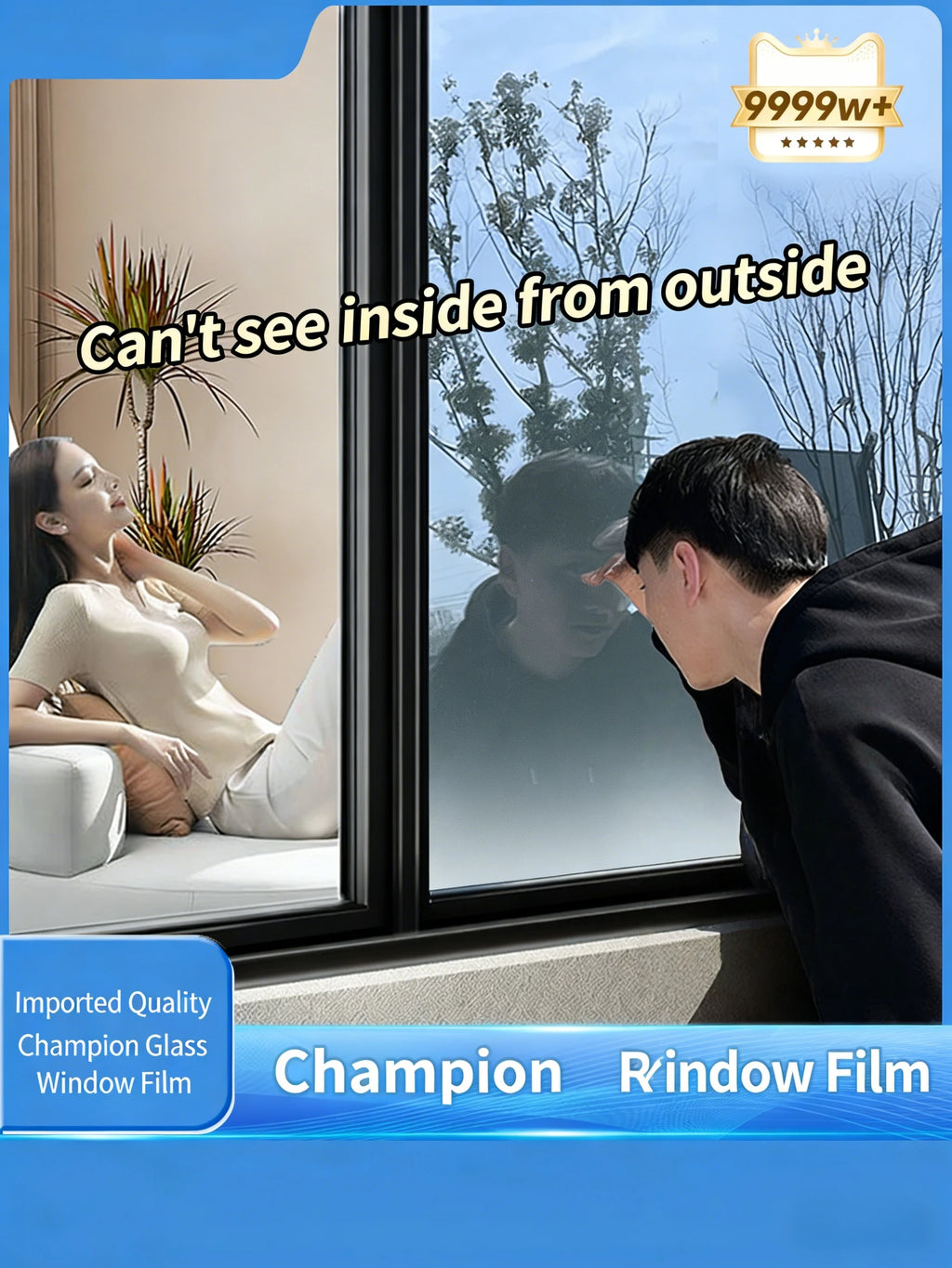 One Way Mirror Window Film, Daytime Privacy See Out Not In, Static Cling Sun Control Tint for Home and Office Windows
