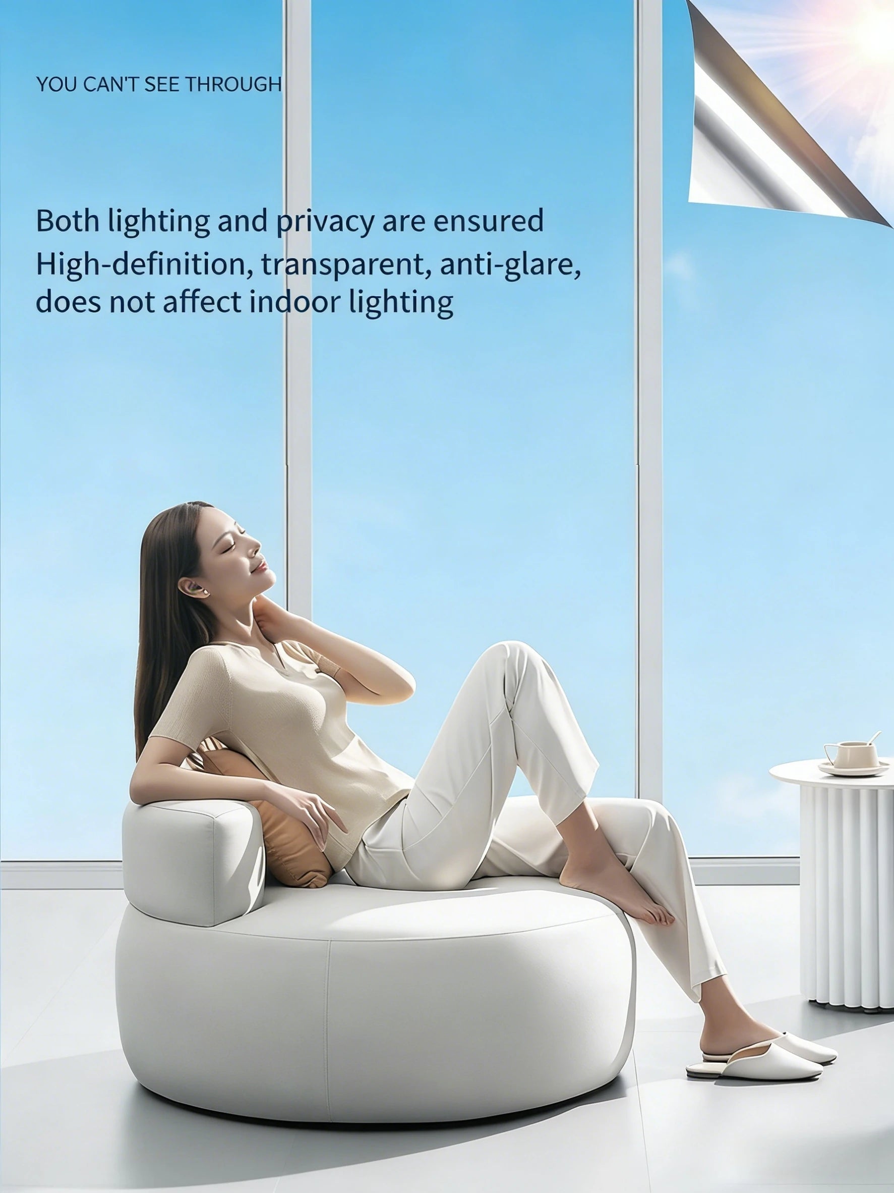 One Way Mirror Window Film, Daytime Privacy See Out Not In, Static Cling Sun Control Tint for Home and Office Windows