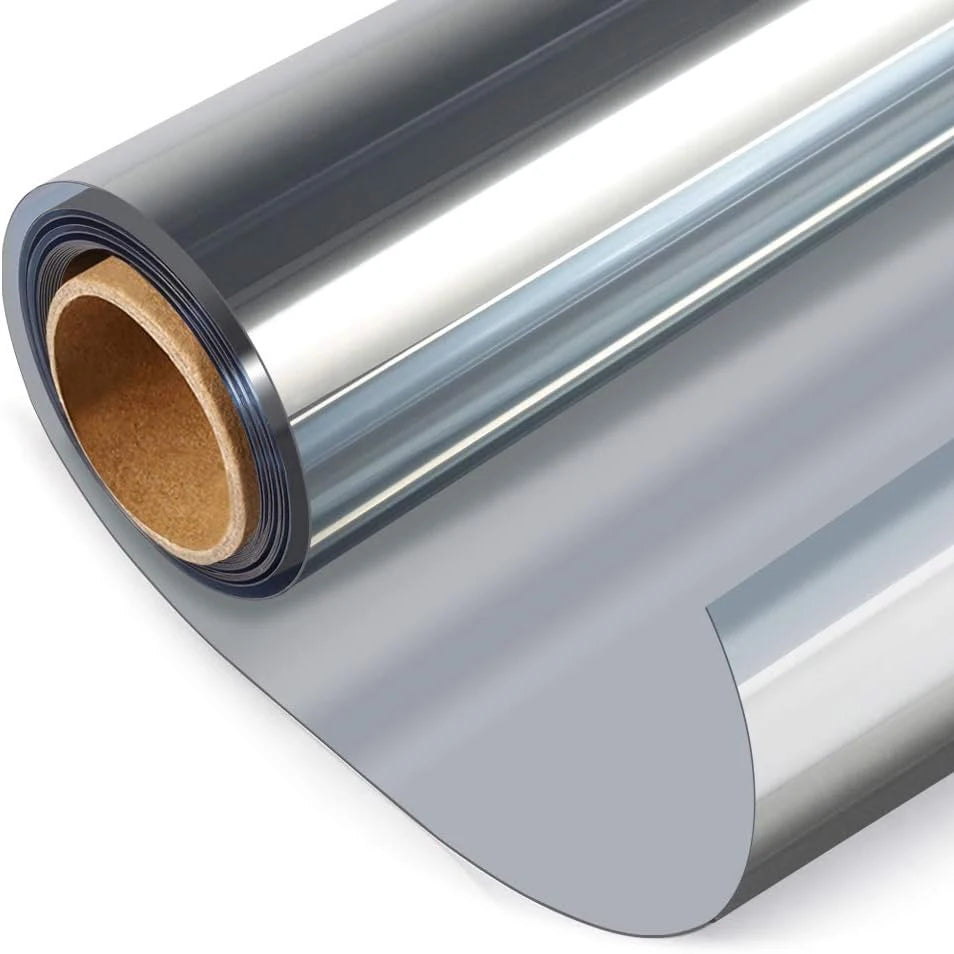 Window Film One Way Mirror Tint Vinyl Daytime Privacy Static Non-Adhesive Decorative Heat Control Anti UV Window Covering Silver