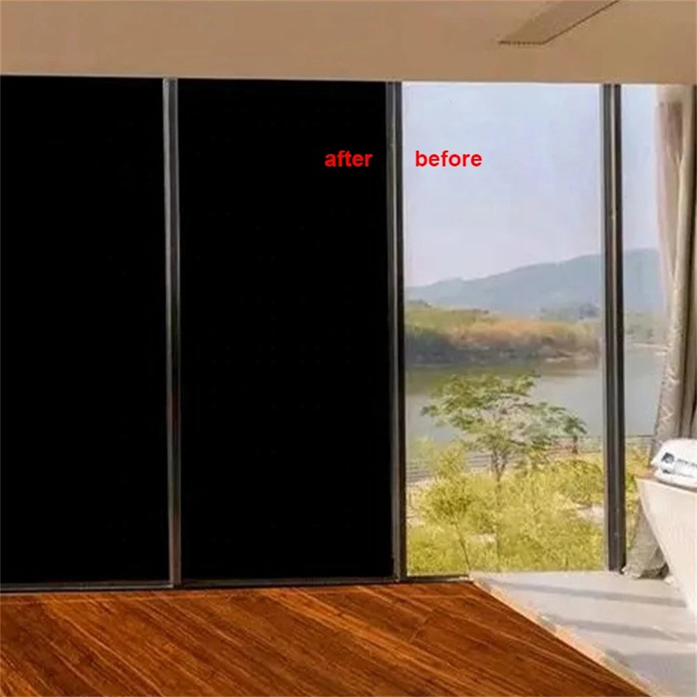 100% Blackout Window Film Privacy UV Sun Protection Black Out Self Adhesive Glass Vinyl for Home Heat Insulation Window Tint