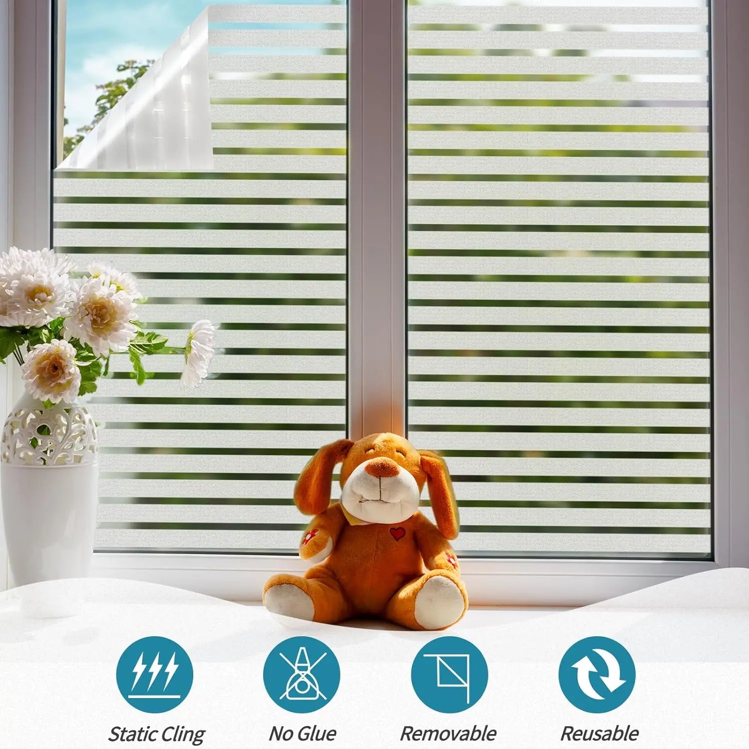 Frosted Window Film Privacy Window Sticker Non Adhesive Window Vinyl Film Removable Static Cling Window Film UV Protection