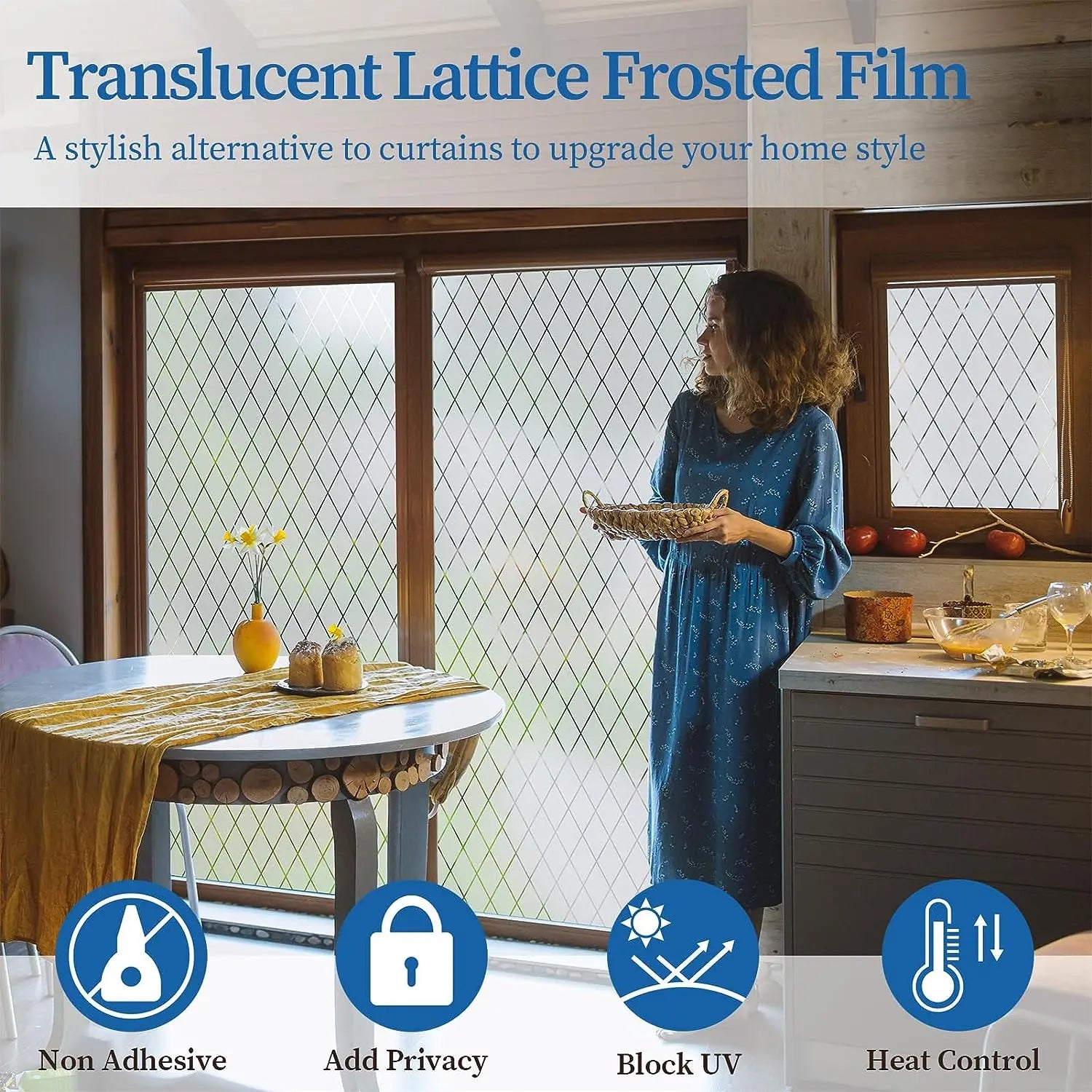 Frosted Window Privacy Film Opaque Static Cling Adhesive VInyl for Home Heat Control UV Protection Window Stickers Decoration