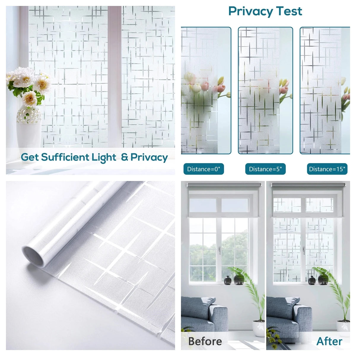 Frosted Window Privacy Film Heat Insulation Static Cling Non Adhesive Film for Home Stained Glass Vinyl Window Stickers
