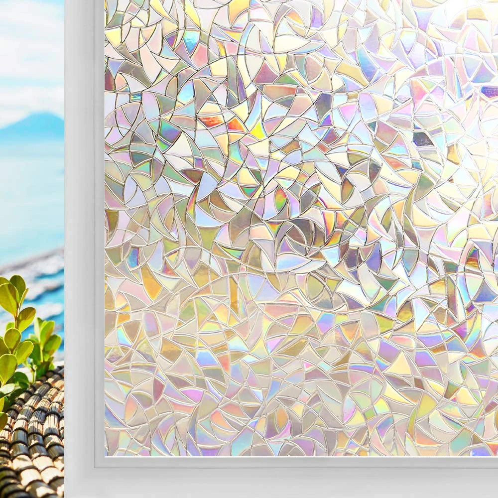 3D Mosaic Rainbow Window Film Privacy UV Protection Static Cling Adhesive Window Stickers for Home Removable Heat Insulation