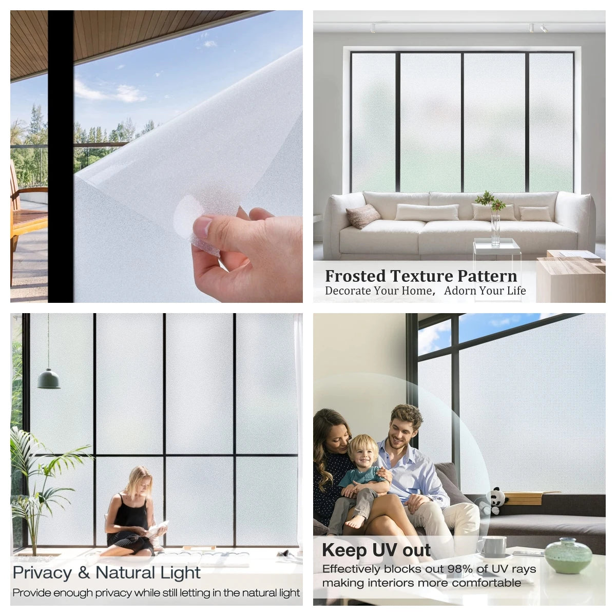Frosted Window Privacy Film Heat Insulation Static Cling Non Adhesive Film for Home Stained Glass Vinyl Window Stickers