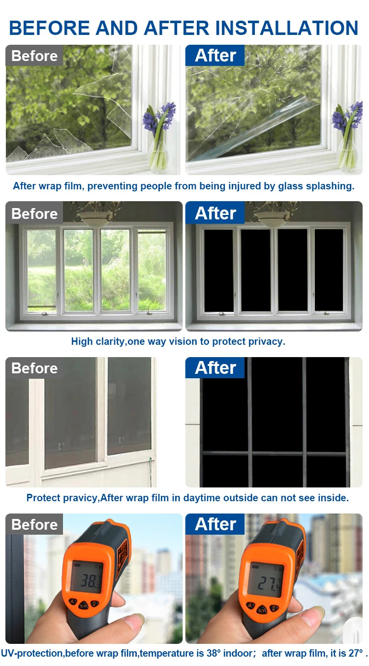 100% Blackout Window Film Privacy UV Sun Protection Black Out Self Adhesive Glass Vinyl for Home Heat Insulation Window Tint