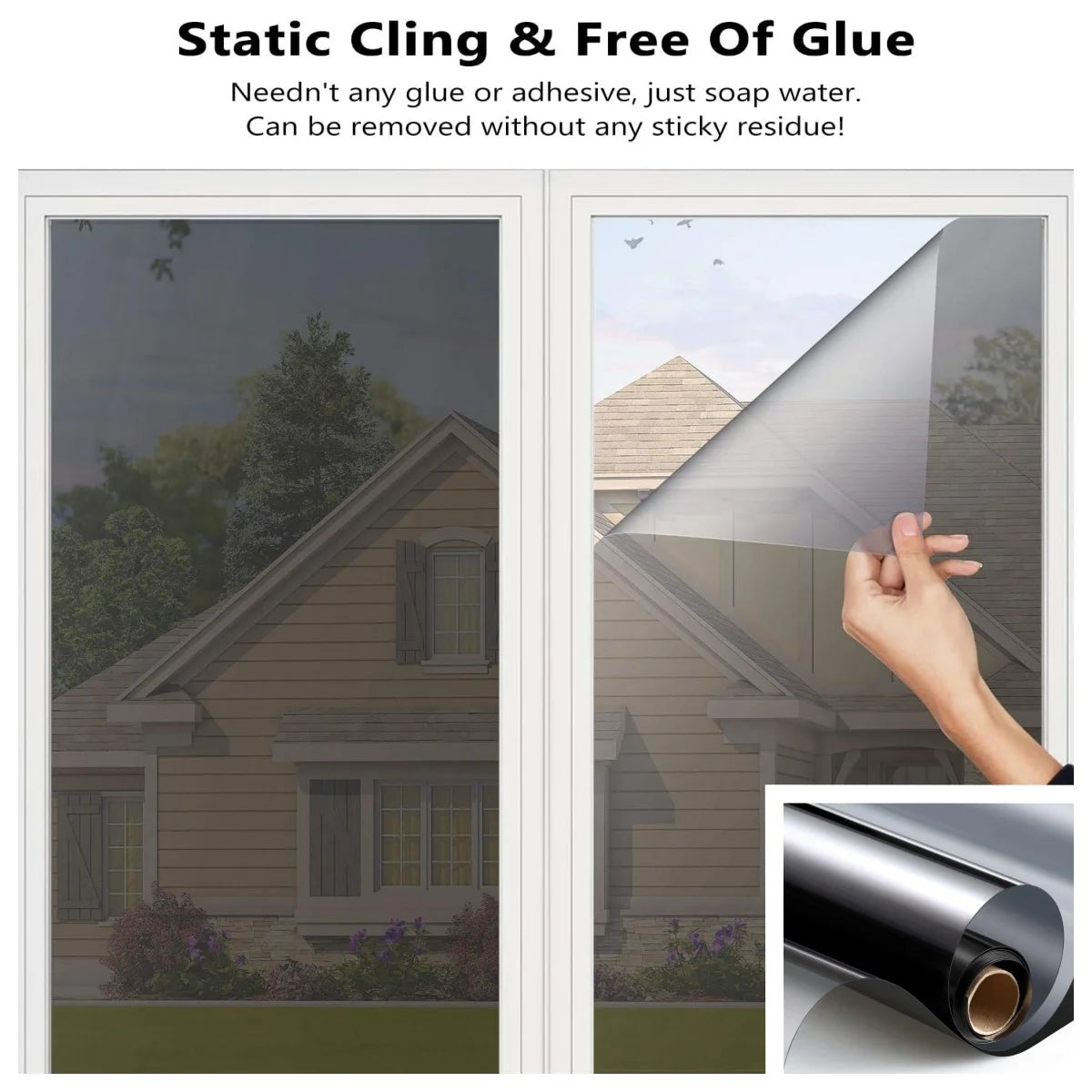 Heat Control UV Blocking Window Film Self Adhesive Privacy Anti Glare for Home Office Car Glass Door Reusable