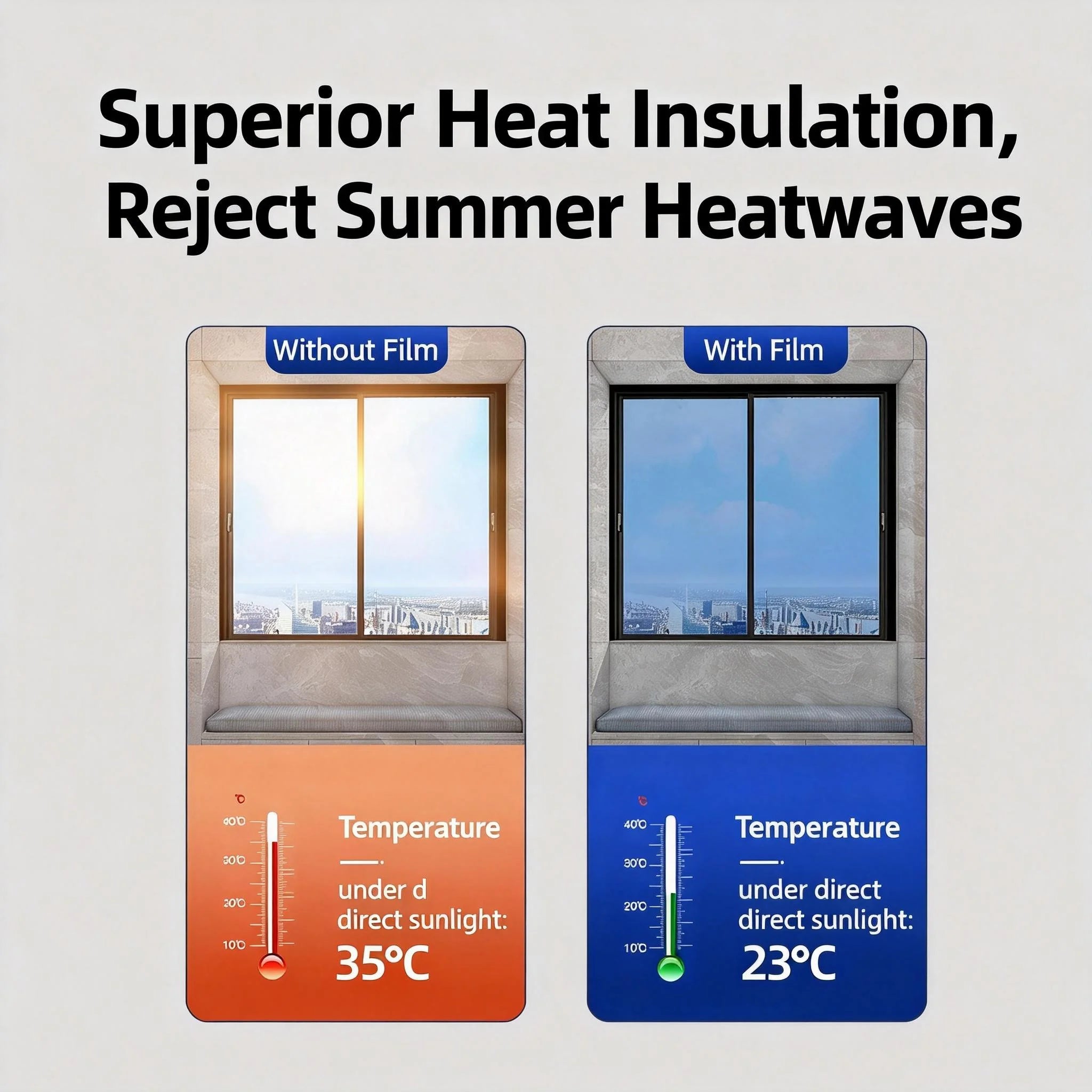 One Way Mirror Window Film Sun Block Heat Control Reflective Privacy for Home Glass Door Anti Peeping UV Protection