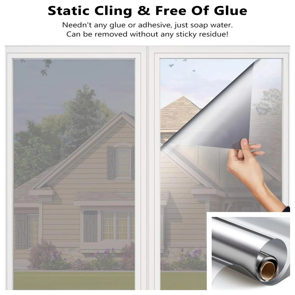 Heat Control UV Blocking Window Film Self Adhesive Privacy Anti Glare for Home Office Car Glass Door Reusable