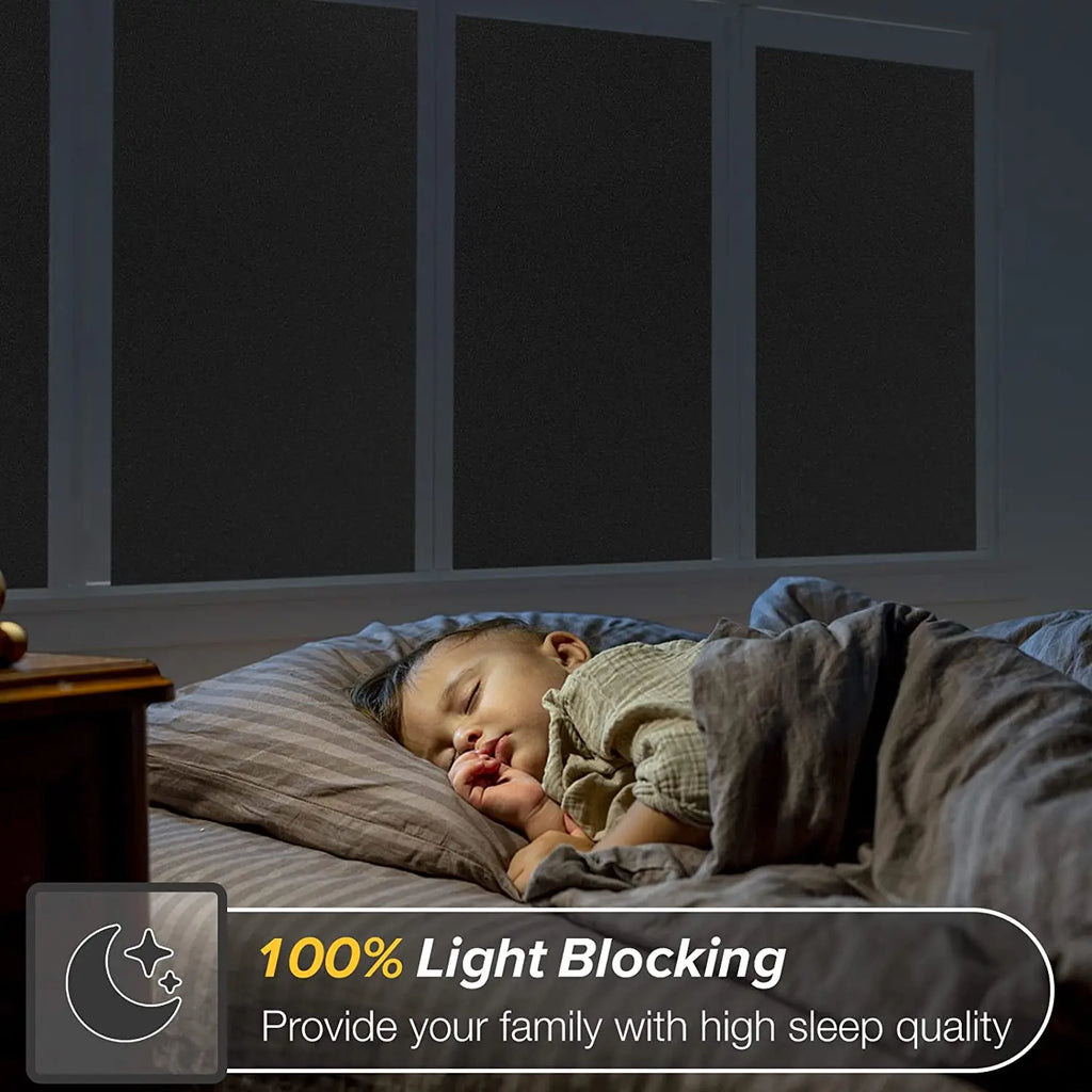 Total Blackout Window Film Privacy Room Darkening Tint for Home 100% Light Blocking Black Cover Removable Static Cling Glass Sun