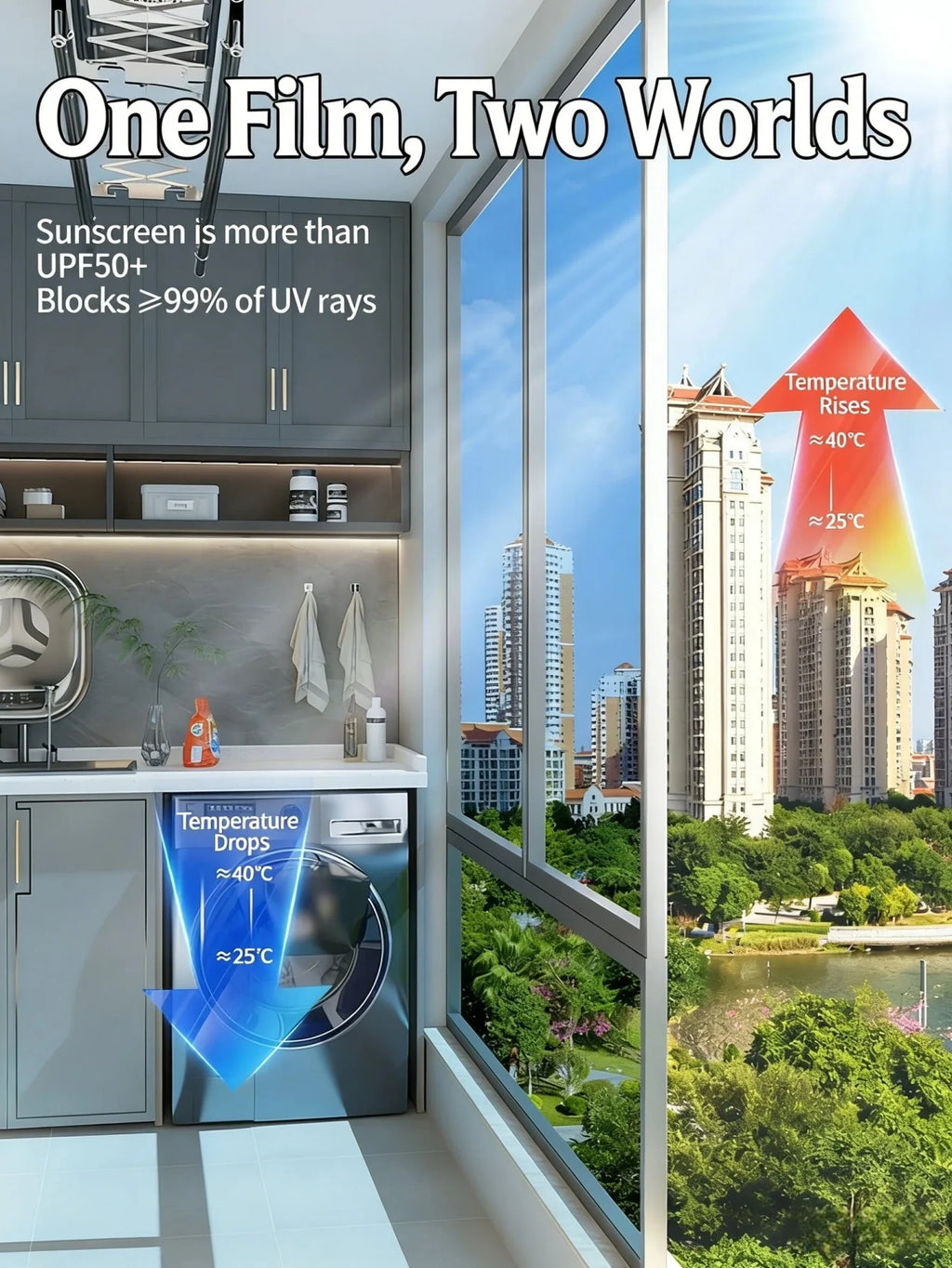 Window Sun Heat Blocking Film UV Protection Anti Glare Thermal Insulation for Home Balcony Glass Door Sunlight Control