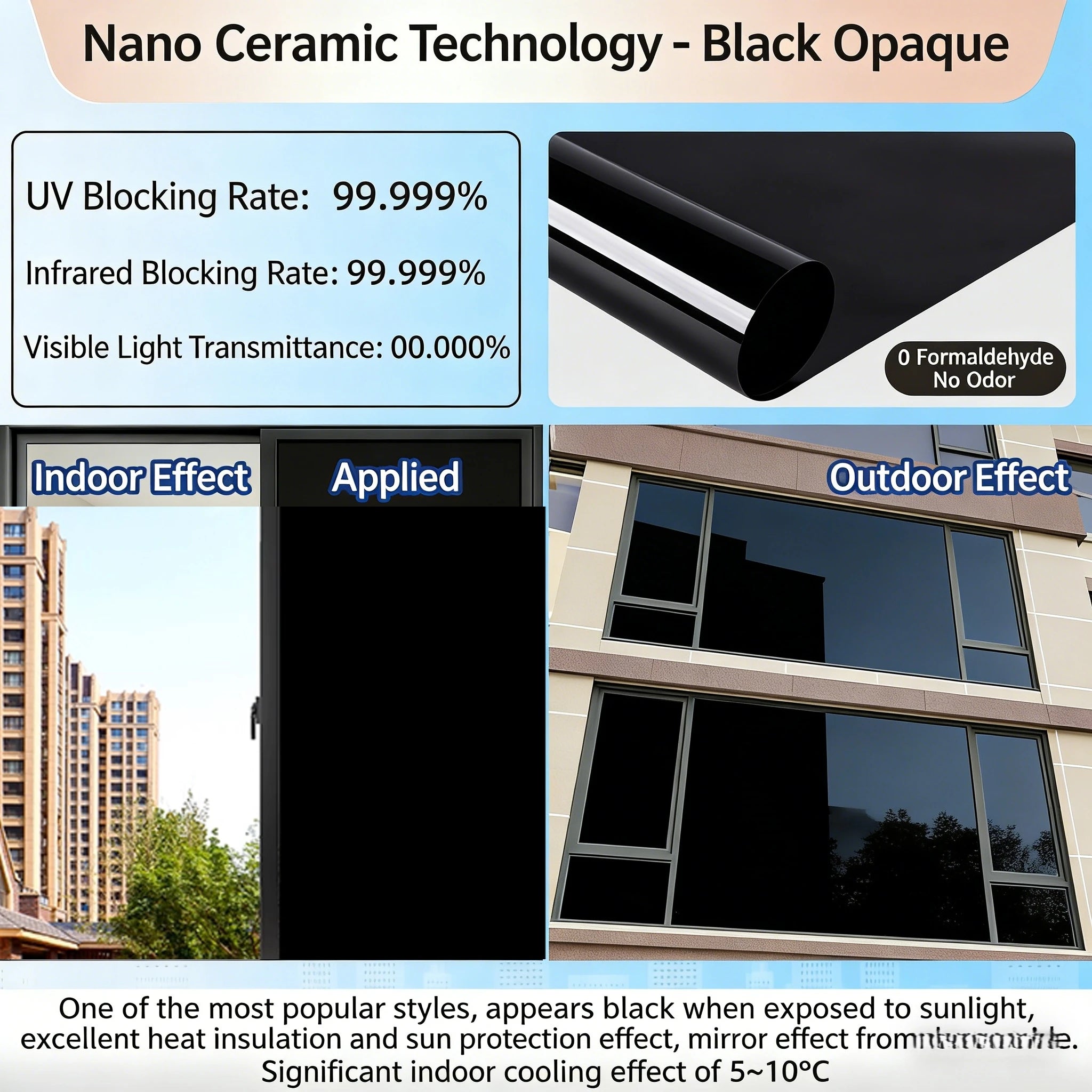 One Way Mirror Window Film, Daytime Privacy See Out Not In, Static Cling Sun Control Tint for Home and Office Windows